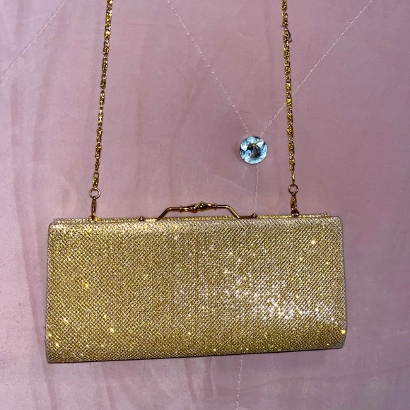 Zeca Italy Design Gold Sparkly Clutch/Strap Purse - Picture 1 of 4